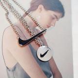 Simple Couple Check Round Pendant Necklace