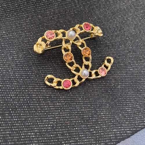New Hollow Double C Brooch Pearl Rhinestone Decorative Brooch Fashion Ladies Accessories
