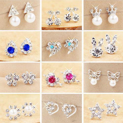 1Pair Imitation Pearl Rhinestone Stud Earrings Random Style