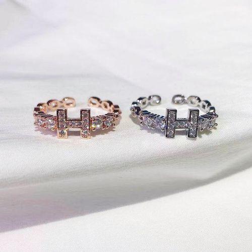 Simple Letter H Diamond Ring Adjustable Ring For Women