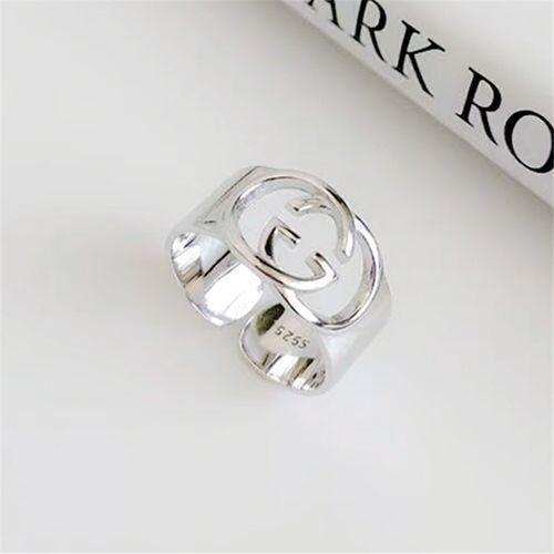 Openwork Ring Female Simple Glossy Wide Face Letter Ring Jewelry