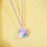 Simple Couple Check Round Pendant Necklace