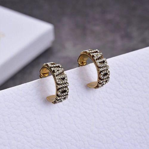 letter Diamond Earrings Retro Bronzed Earrings