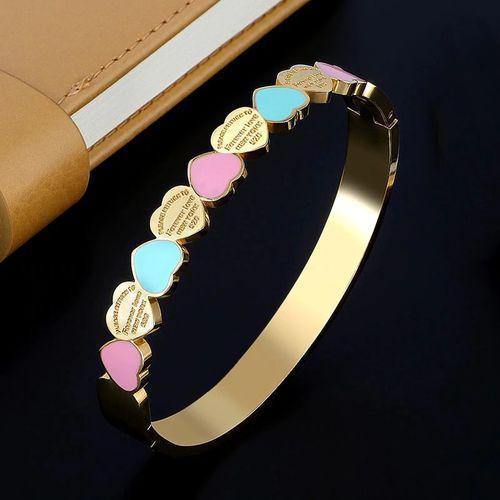 Love Sweet Heart Charm Cuff Bangles For Girls Stainless Steel 8mm Width Luxury Wristband Wedding