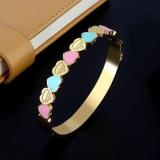 Love Sweet Heart Charm Cuff Bangles For Girls Stainless Steel 8mm Width Luxury Wristband Wedding