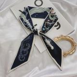 French Fashionable Flowers And Plants Jungle Grey Silk Scarf Hairband Narrow Slender