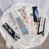 French Fashionable Flowers And Plants Jungle Grey Silk Scarf Hairband Narrow Slender