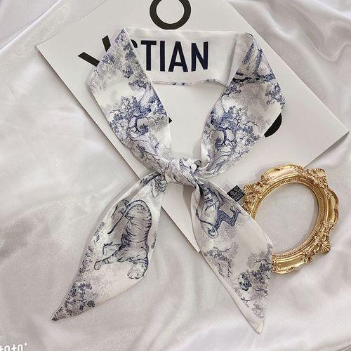 French Fashionable Flowers And Plants Jungle Grey Silk Scarf Hairband Narrow Slender