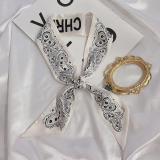 French Fashionable Flowers And Plants Jungle Grey Silk Scarf Hairband Narrow Slender