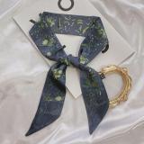 French Fashionable Flowers And Plants Jungle Grey Silk Scarf Hairband Narrow Slender
