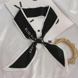 French Fashionable Flowers And Plants Jungle Grey Silk Scarf Hairband Narrow Slender