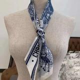 French Fashionable Flowers And Plants Jungle Grey Silk Scarf Hairband Narrow Slender