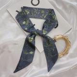 French Fashionable Flowers And Plants Jungle Grey Silk Scarf Hairband Narrow Slender