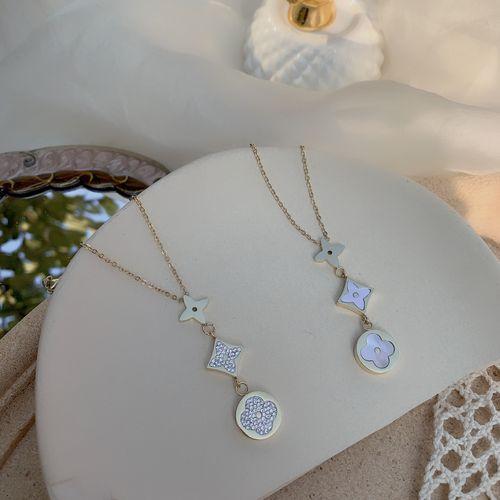 Titanium Steel New Printed Four-leaf Clover Necklace Catwalk Necklace Ladies Women Necklace