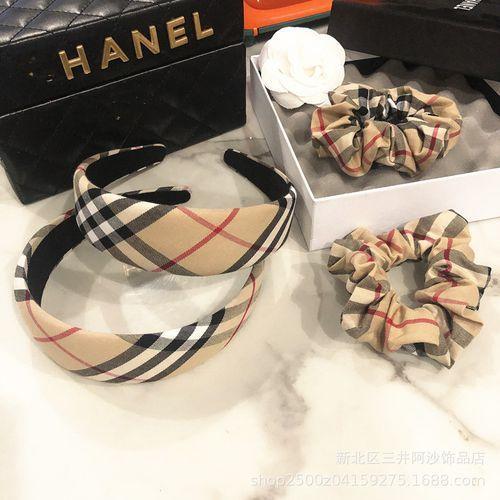 Lattice Style Hair Band French Retro Wide-brimmed Large Intestine Ring Fashion Simple Temperament