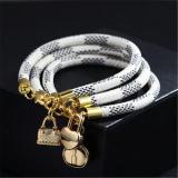 New Pu Stripe Leather Bracelet With Copper Buckle Plated With Real Gold Round Mini Bag