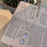 Titanium Steel New  Printed Four-leaf Clover Necklace Catwalk Necklace Ladies Women Necklace