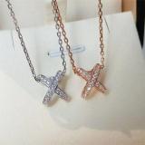 Classic X-shaped Cross Diamond Necklace Fashion Lady Summer Jewelry Elegant Luxury Pendant