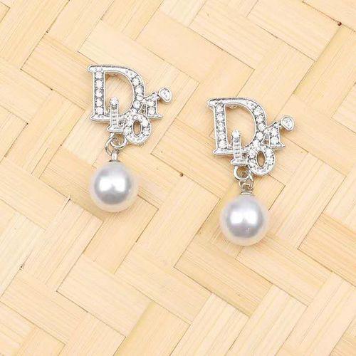 Women Pearl Set with Diamond Earrings Classic Etud Fashion High-quality Jewelry Letter Brass