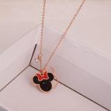 Women Mouse Rhinestones Bowknot Pendant Necklace