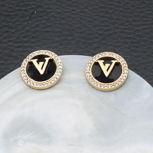 Fashionable Korean Jewelry V Home Round Embedded Shell Hollow Letter Diamond Simple Earrings