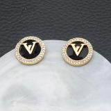 Fashionable Korean Jewelry V Home Round Embedded Shell Hollow Letter Diamond Simple Earrings