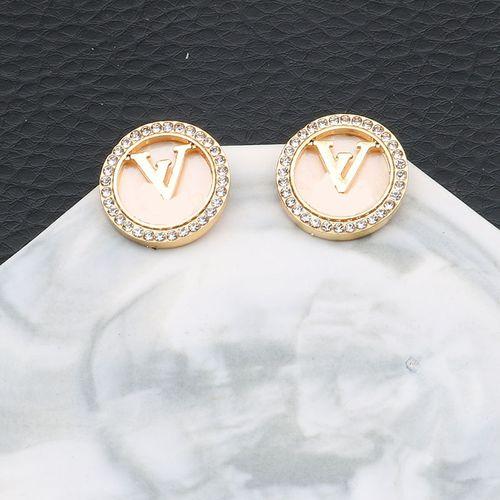 Fashionable Korean Jewelry V Home Round Embedded Shell Hollow Letter Diamond Simple Earrings