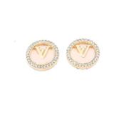 Fashionable Korean Jewelry V Home Round Embedded Shell Hollow Letter Diamond Simple Earrings