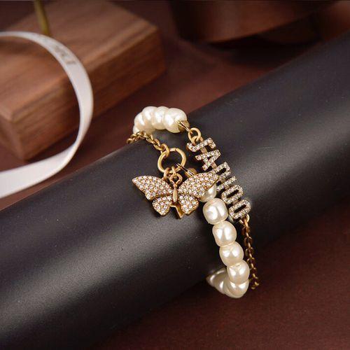 Home Retro Butterfly Pearl Bracelet Female Year New Dijia Double Layer Tassel Letter Bracelet