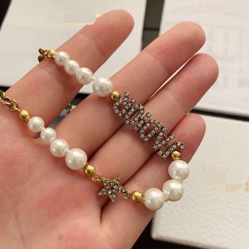 Fashion Hot Brass Fashion Bee Letter Pearl Necklace Women Necklace Mother's Day Gift