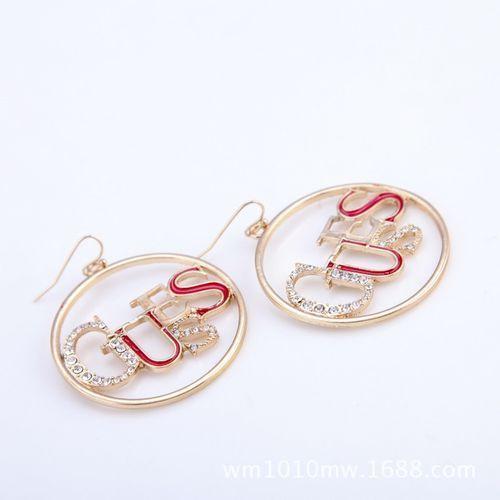 Women Fashion  Circle Letter Diamond Earrings Jewelry