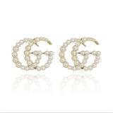 S925 Silver Letter G Double Pearl Stud Earrings For Women Jewelry