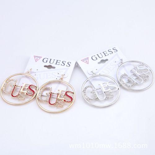 Women Fashion  Circle Letter Diamond Earrings Jewelry
