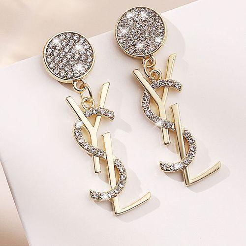 Korean New S925 Silver Needle Fashion Letter Earrings Gold Diamond Pearl Earrings Women'S Face
