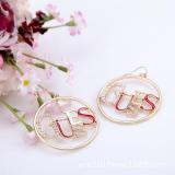 Women Fashion  Circle Letter Diamond Earrings Jewelry