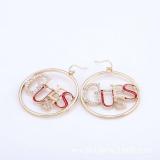 Women Fashion  Circle Letter Diamond Earrings Jewelry