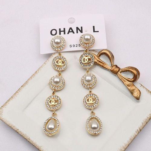 Trend Exaggerated Diamond Pearl Earrings Geometric Round Long Small Fragrance Earrings
