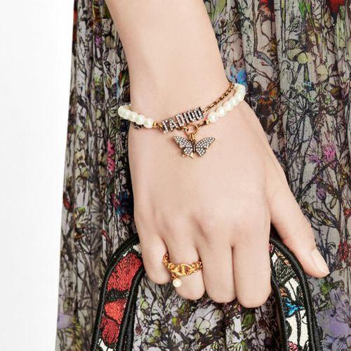 Home Retro Butterfly Pearl Bracelet Female Year New Dijia Double Layer Tassel Letter Bracelet
