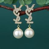 Korean New S925 Silver Needle Fashion Letter Earrings Gold Diamond Pearl Earrings Women'S Face