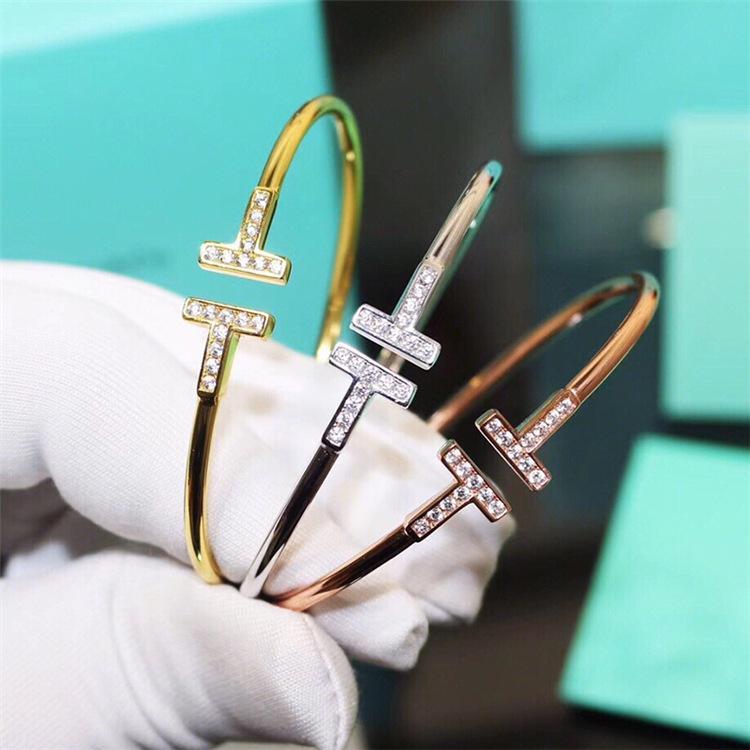 Diamond Double T Open Bracelet Hand Ring Hand Ring And Vibrato The Same T Family