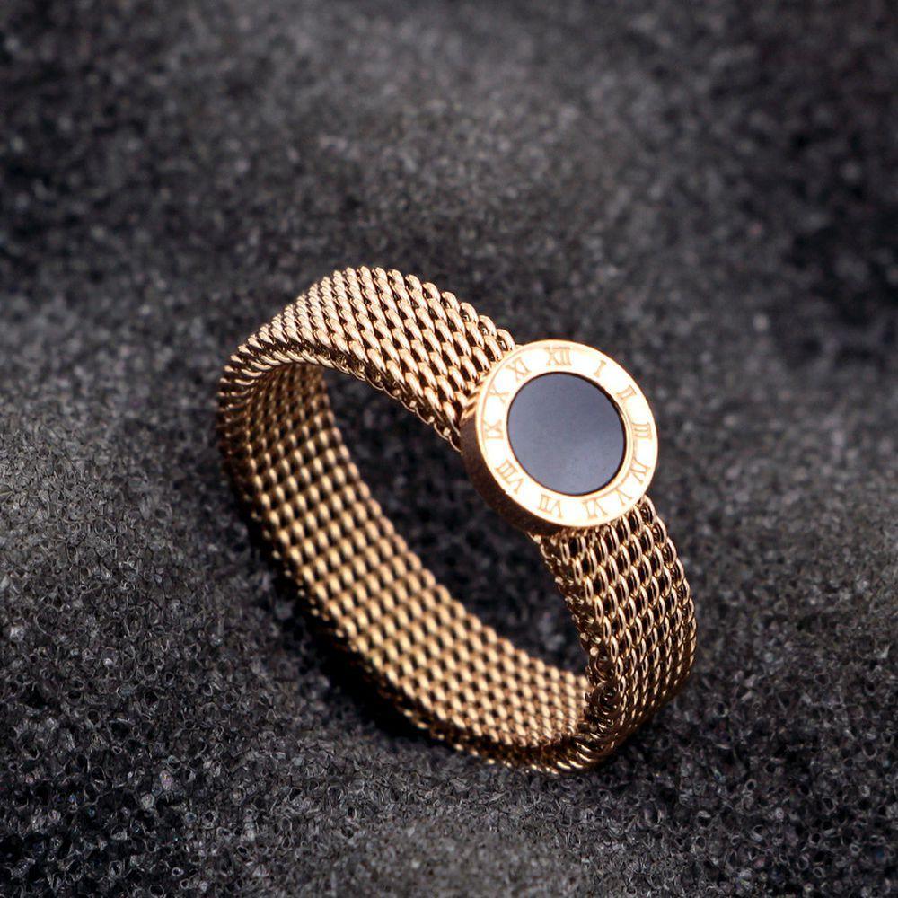 High Quality Quality Mesh Chain Black Roman Digital Personality Ring Does Not Fade