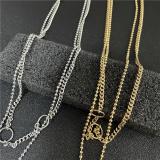 Wind Hot Double Layer Round Bead Necklace Mickey Pendant Jewelry Women's Titanium Steel Necklace