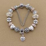 Heart Charm Fit Pandora Bracelet & Bangles With Beige Glass Beads Jewelry & Artificial Diamond