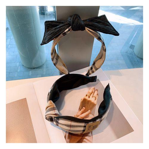 Retro Elegant Bow English Wide Side Small Fragrant Lattice Hair Hoop Wide Version Of Hair Card