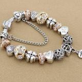 Heart Charm Fit Pandora Bracelet & Bangles With Beige Glass Beads Jewelry & Artificial Diamond