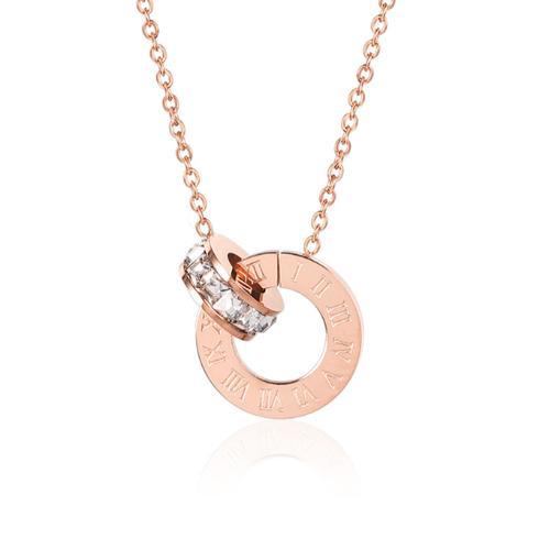 18K Rose Gold-plated Rome Digital Double Ring Titanium Necklace Pendant For Women Choker Lover Gift
