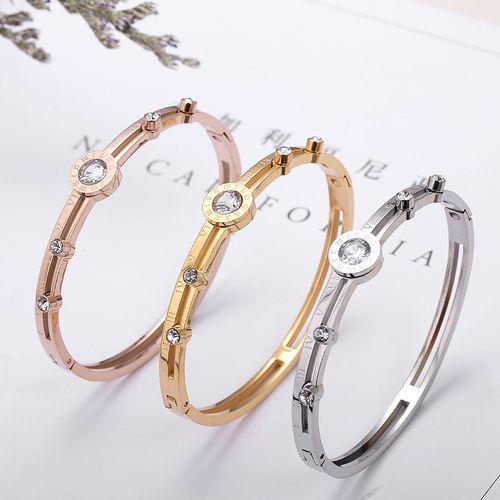 Roman Numerals Diamond Bracelet Titanium Steel For Women Gift