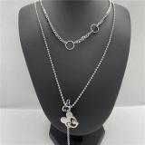 Wind Hot Double Layer Round Bead Necklace Mickey Pendant Jewelry Women's Titanium Steel Necklace