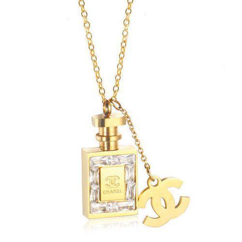 Women Fashion Diamond-studded Titanium Steel Perfume Bottle Pendant Necklace