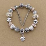 Heart Charm Fit Pandora Bracelet & Bangles With Beige Glass Beads Jewelry & Artificial Diamond